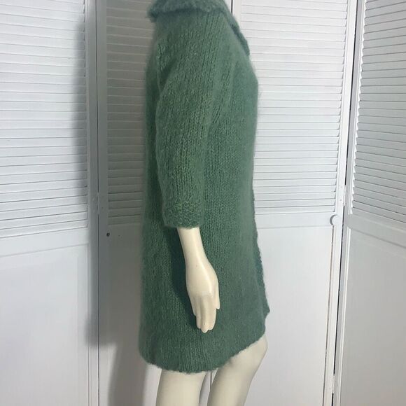 Vintage 1940’s Green Knit Long Sweater Coat Swagger Jacket Medium - Picture 5 of 12